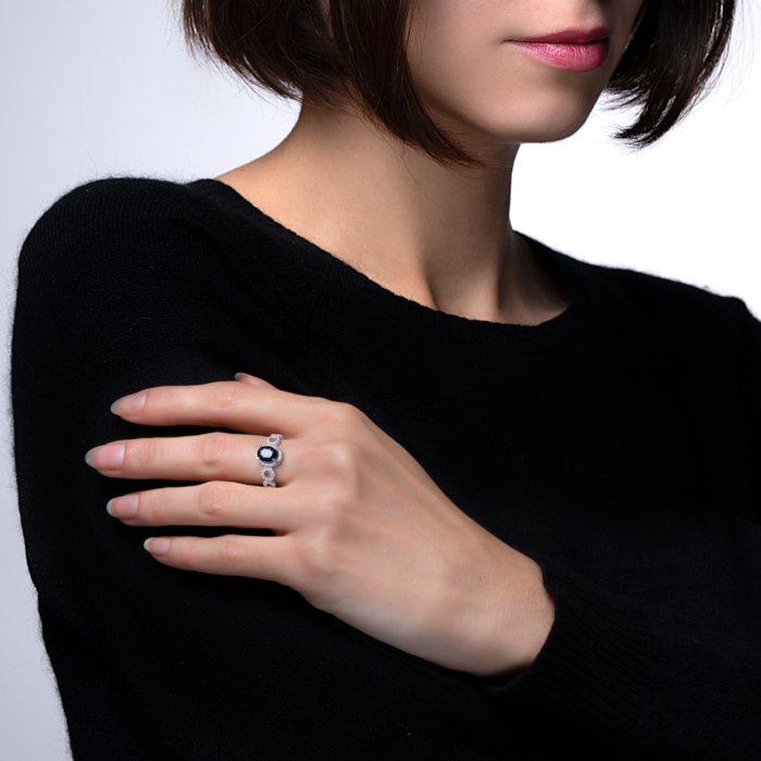 Серебряное кольцо с сапфиром. Артикул NA397-R/12/8387