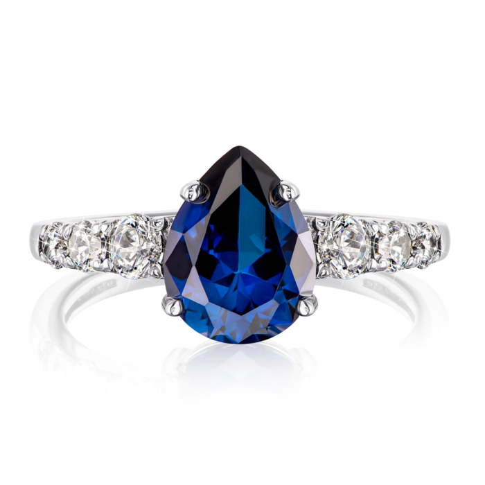 Срібна каблучка з сапфіром і фіанітами. Артикул 00946/12/1/2389