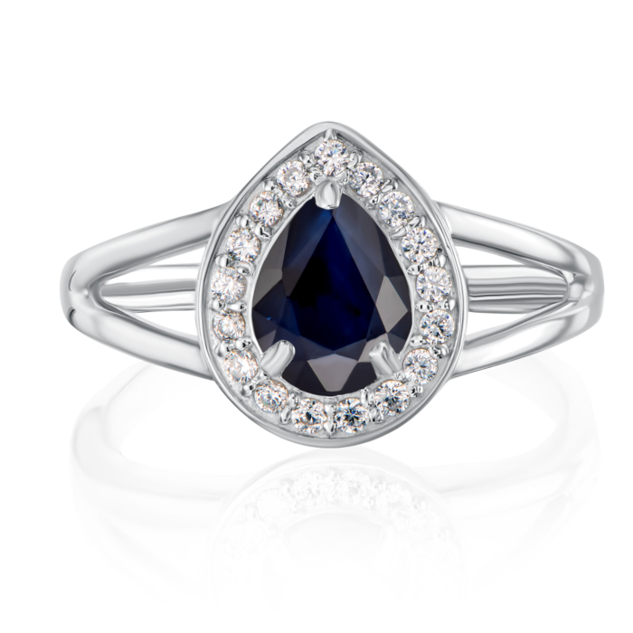 Серебряное кольцо с сапфиром и фианитами. Артикул R732-R/12/8371