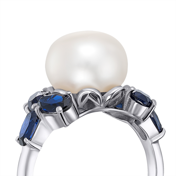 Серебряное кольцо с сапфиром и жемчугом. Артикул 1782/9р-PWT