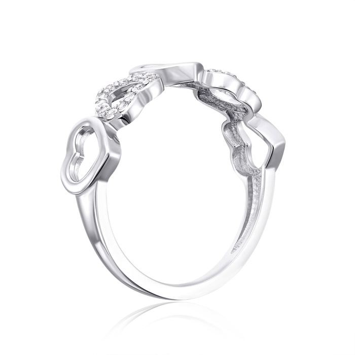 Серебряное кольцо «Сердце» с фианитами. Артикул 001064/12/1/1