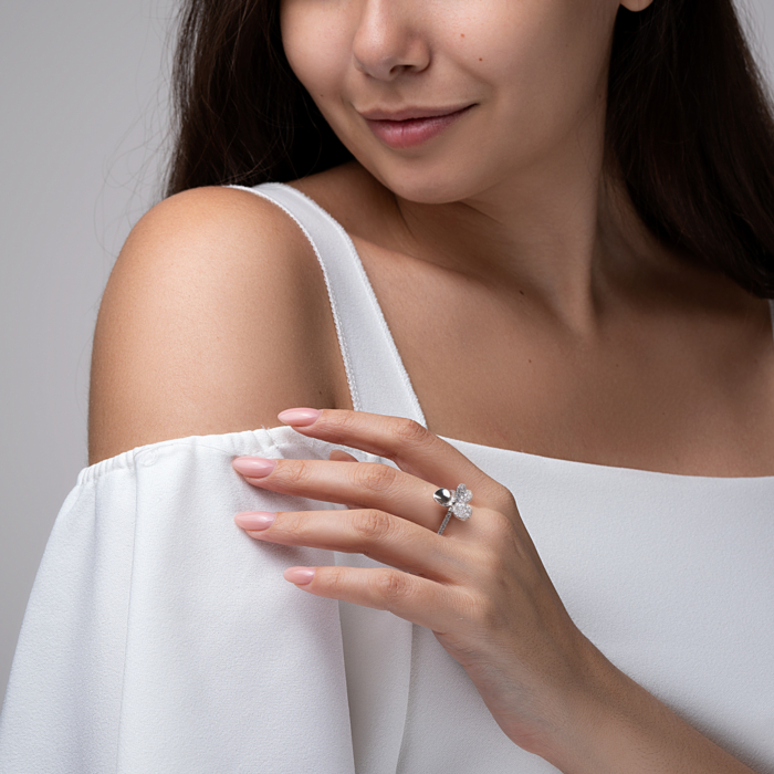 Срібна каблучка «Квітка» з фіанітами. Артикул ML13936A-R/12/1