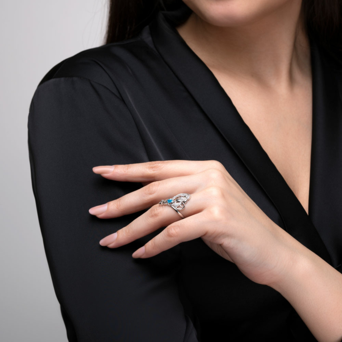 Серебряное кольцо «Жар-птица» с фианитами. Артикул 00969/12/1/2871