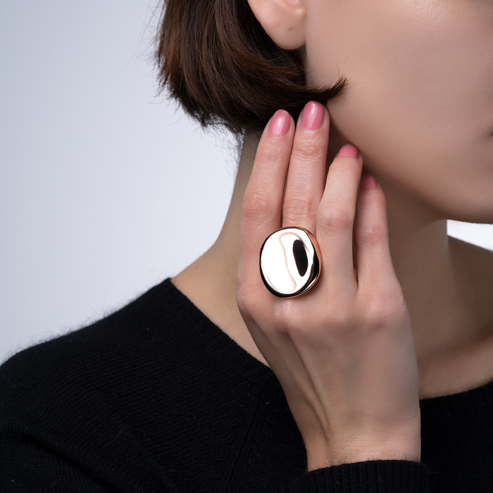 Серебряное позолоченное кольцо без вставки. Артикул 5AG0041G-R/17