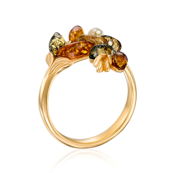 Серебряное позолоченное кольцо с янтарем. Артикул AuR173M-R/20/2787