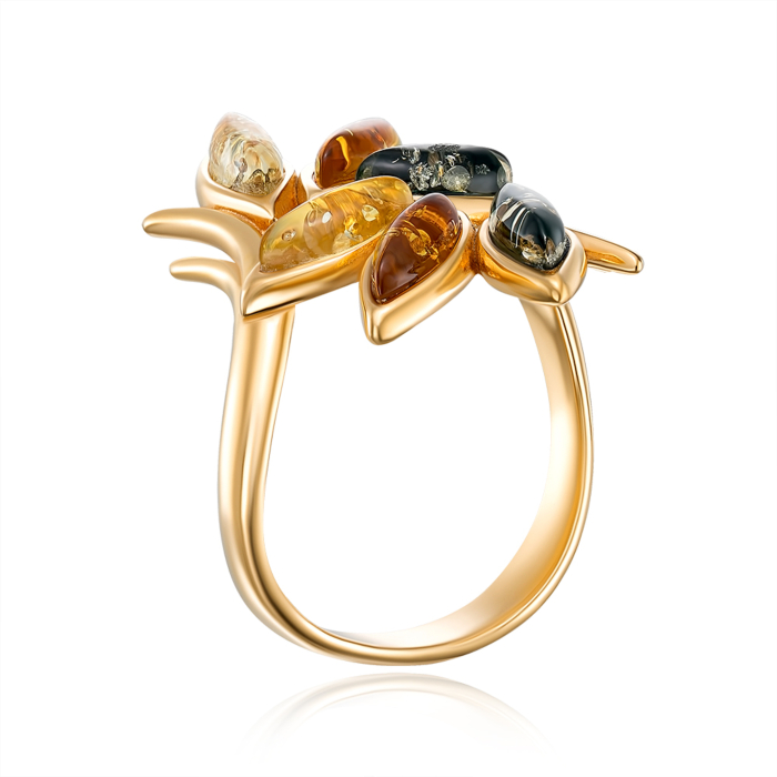 Срібна позолочена каблучка з бурштином. Артикул AuR20M-R/20/2787