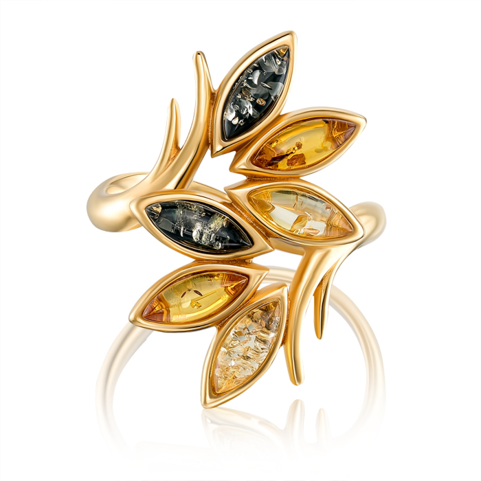 Срібна позолочена каблучка з бурштином. Артикул AuR20M-R/20/2787