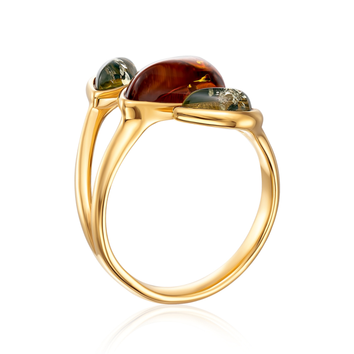 Серебряное позолоченное кольцо с янтарем. Артикул AuR564M-R/20/2787