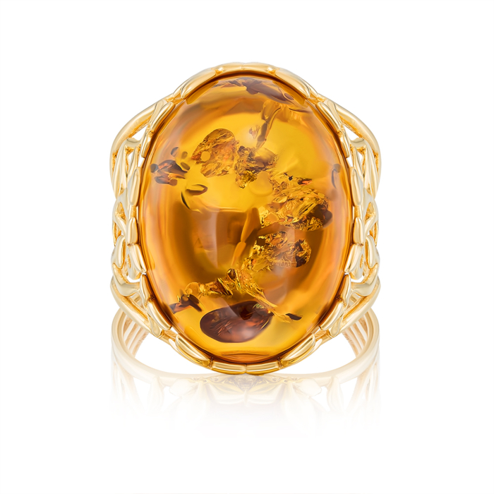 Серебряное позолоченное кольцо с янтарем. Артикул R567C-GP-R/20/2787