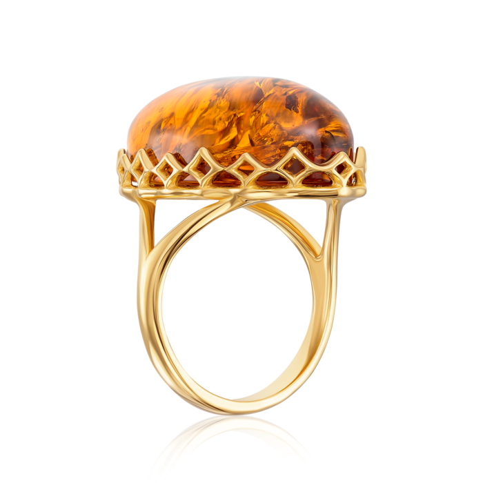 Серебряное позолоченное кольцо с янтарем. Артикул R601C-GP-R/20/2787