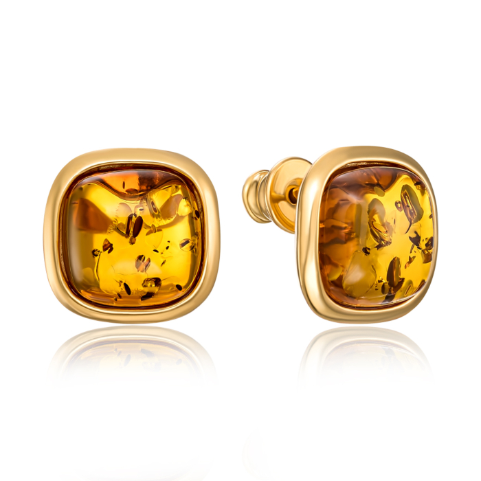 Срібні позолочені пусети з бурштином. Артикул AuE103C-E/20/2787