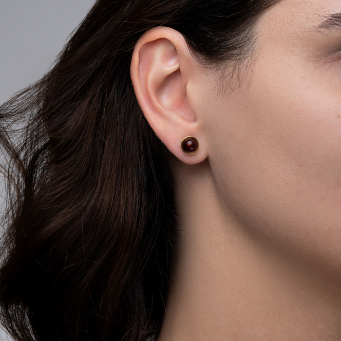 Серебряные позолоченные серьги-пуссеты с янтарем. Артикул E624CH-GP-E/20/2787