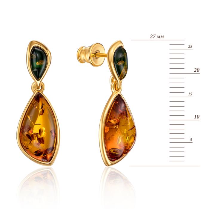 Серебряные позолоченные серьги с янтарем. Артикул AuE564M-E/20/2787