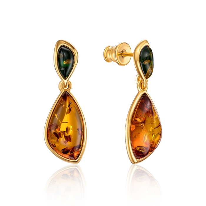 Серебряные позолоченные серьги с янтарем. Артикул AuE564M-E/20/2787