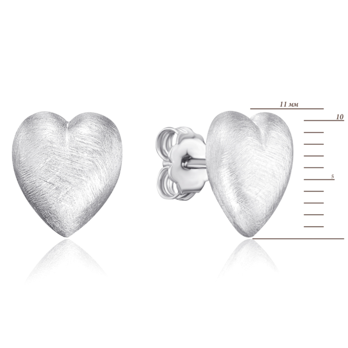 Серебряные пуссеты «Сердце» без вставки. Артикул S-OR-03-067/A/R-E/12