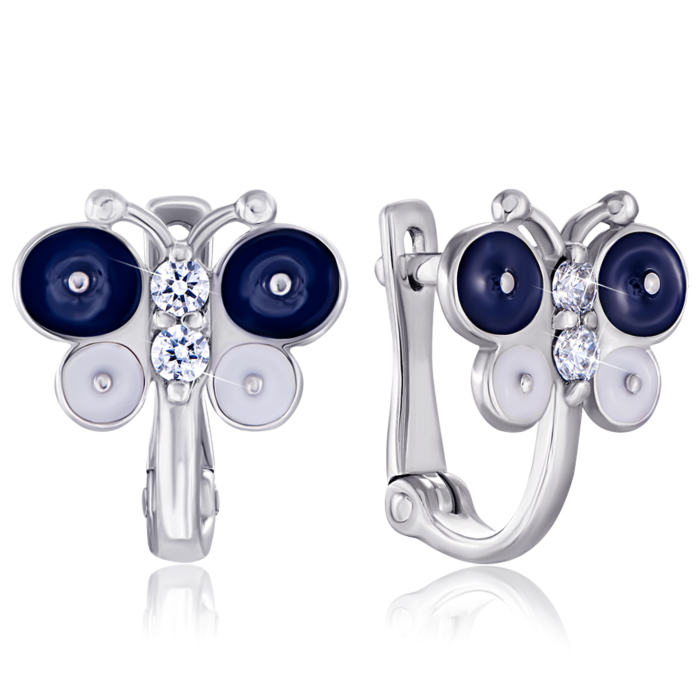 Срібні сережки «Метелики» з фіанітами і емаллю. Артикул 21491/12/1/2047