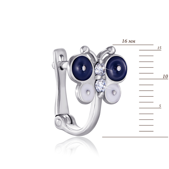 Срібні сережки «Метелики» з фіанітами і емаллю. Артикул 21491/12/1/2047