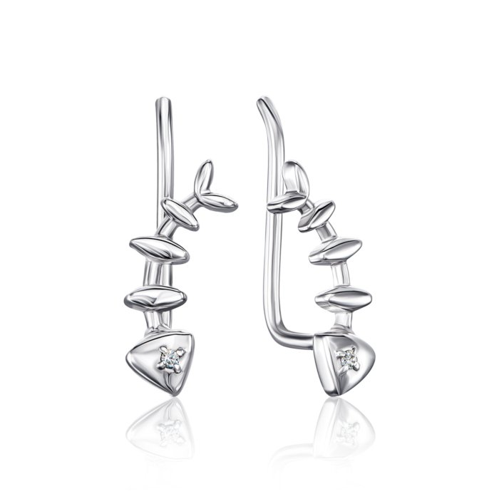 Срібні сережки-кафи з фіанітами. Артикул 40675/12/1/1