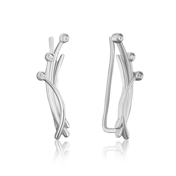 Серебряные серьги-каффы с фианитами. Артикул 41114/12/1/1