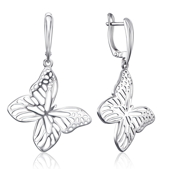 Срібні сережки-підвіски «Метелик» без вставки. Артикул 40571/12/1