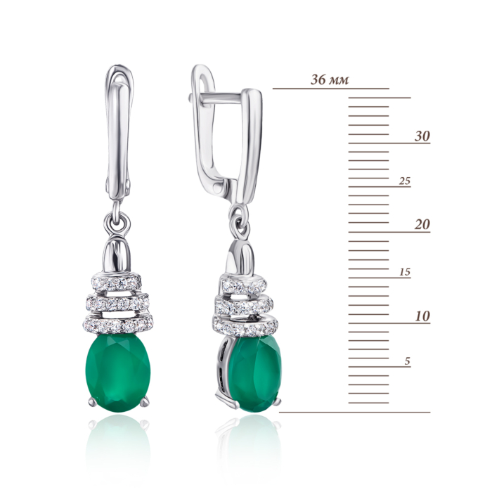 Серебряные серьги-подвески с агатом и фианитами Артикул GRE2353-E/12/6219