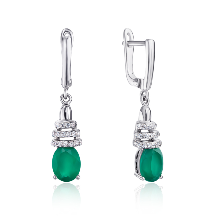 Серебряные серьги-подвески с агатом и фианитами Артикул GRE2353-E/12/6219