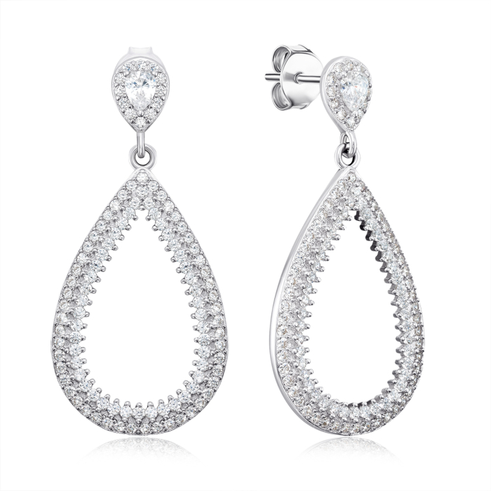 Срібні сережки-підвіски з фіанітами. Артикул 2E31613-E/12/1