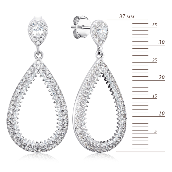 Срібні сережки-підвіски з фіанітами. Артикул 2E31613-E/12/1