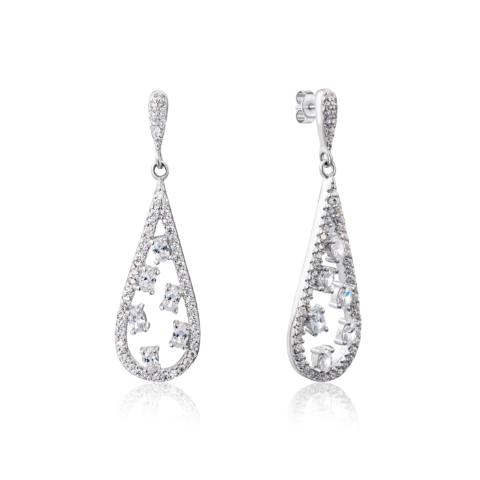 Серебряные серьги-подвески с фианитами. Артикул 2S13528-E/12/1