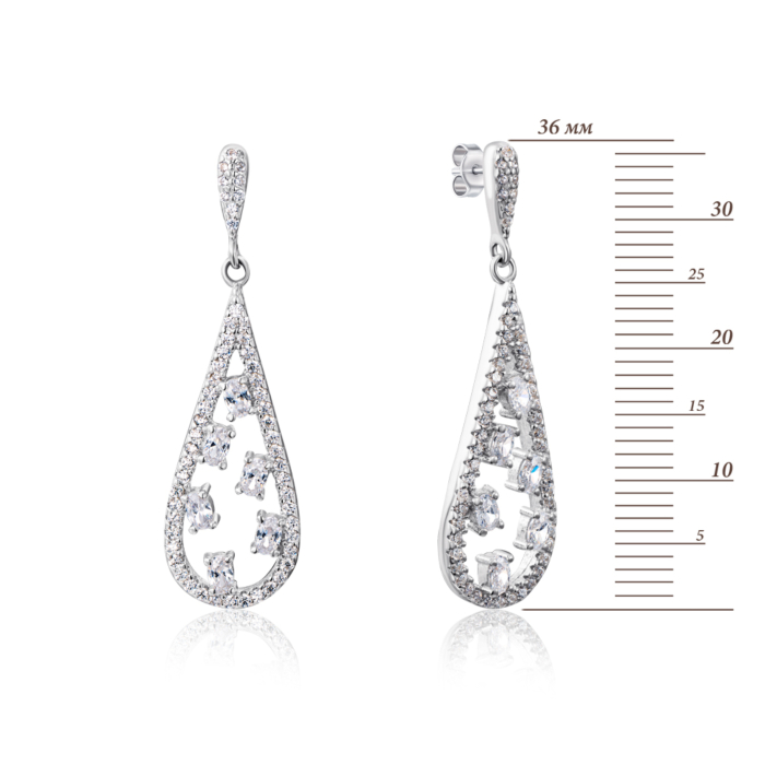 Серебряные серьги-подвески с фианитами. Артикул 2S13528-E/12/1