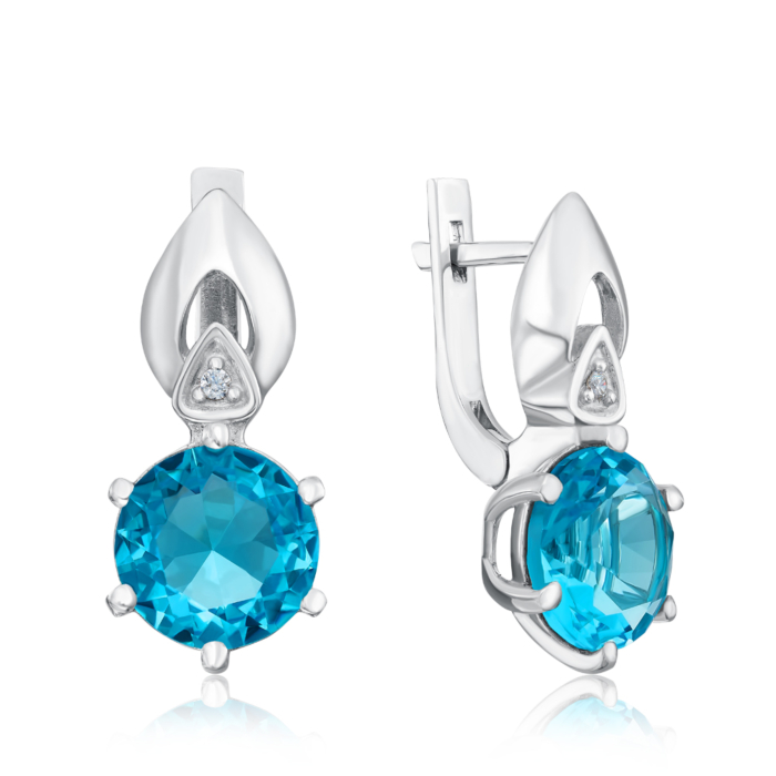Срібні сережки з блакитним кварцом і фіанітами (2868/9р-QSWB)