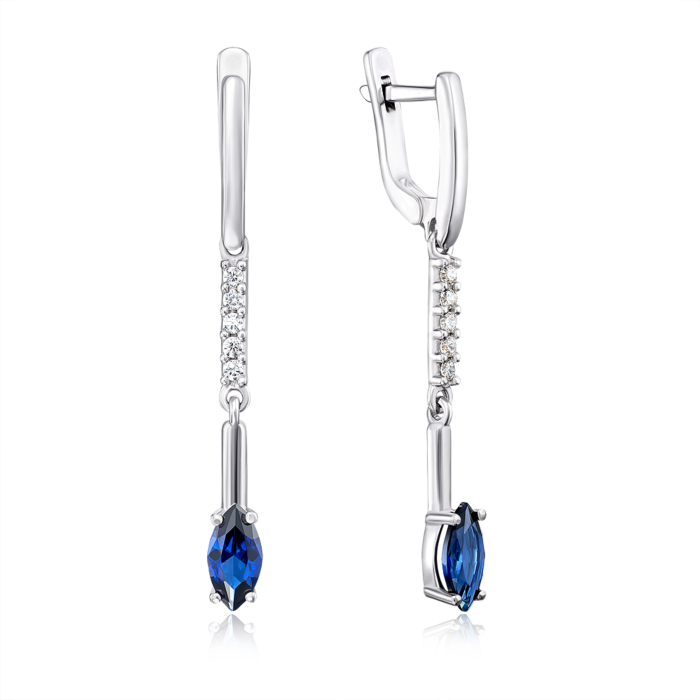 Срібні сережки-підвіски з сапфіром. Артикул 2897/9р-HSPH