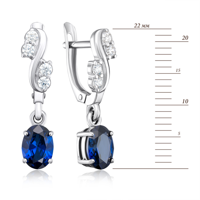 Срібні сережки-підвіски з сапфіром. Артикул 40565/12/1/2215
