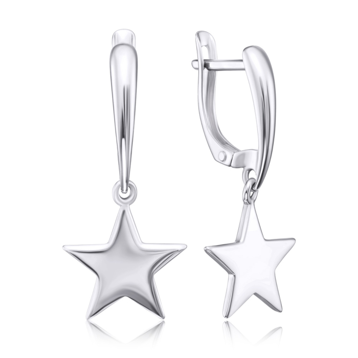 Срібні сережки-підвіски «Зірка» без вставки. Артикул 40599/12/1