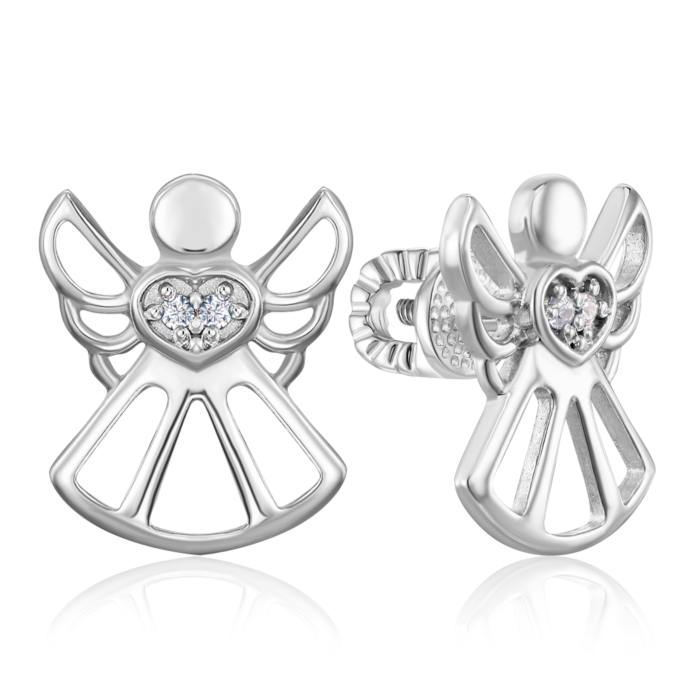 Срібні сережки-пусети «Янгол» з фіанітами. Артикул 41112/12/1/1