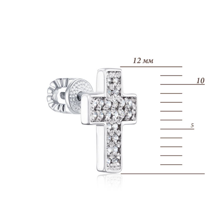 Серебряные серьги-пуссеты «Крестики» с фианитами. Артикул 40493/12/1/1