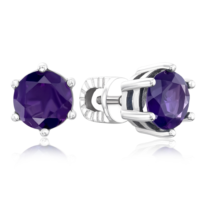 Серебряные серьги-пуссеты с аметистом. Артикул 40438/12/1/6050
