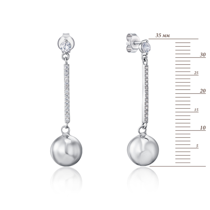 Серебряные серьги-пуссеты с фианитами. Артикул 2E23006-9-E/12/1