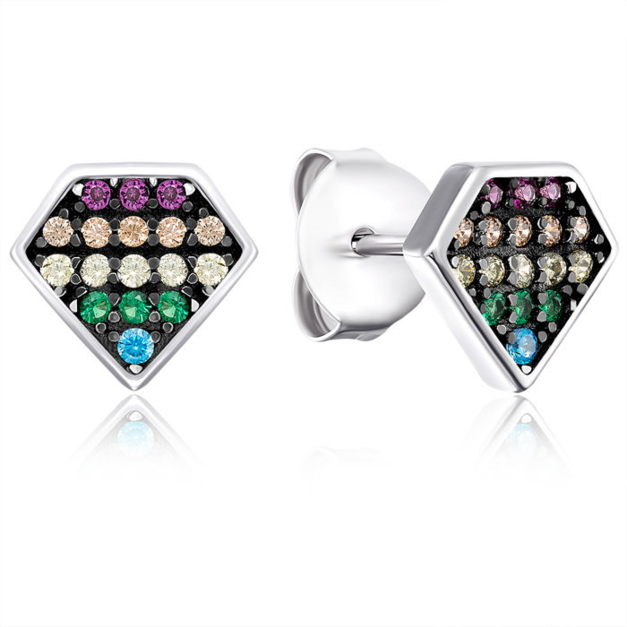 Серебряные серьги-пуссеты с фианитами. Артикул 2S14438-E/12/3530