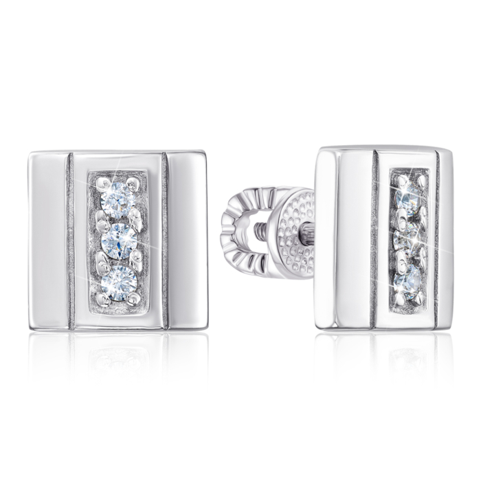 Серебряные серьги-пуссеты с фианитами. Артикул 40492/12/1/3