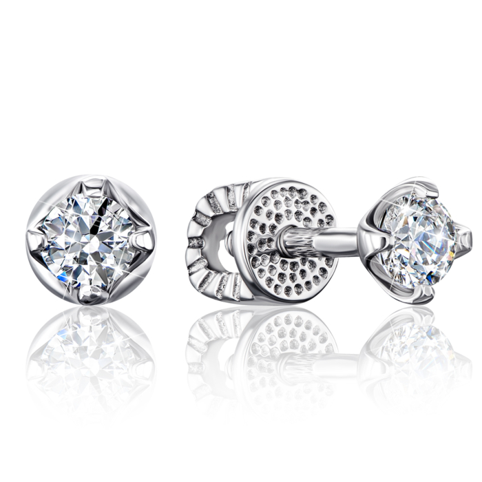 Серебряные серьги-пуссеты с фианитами. Артикул 40644/12/1/28