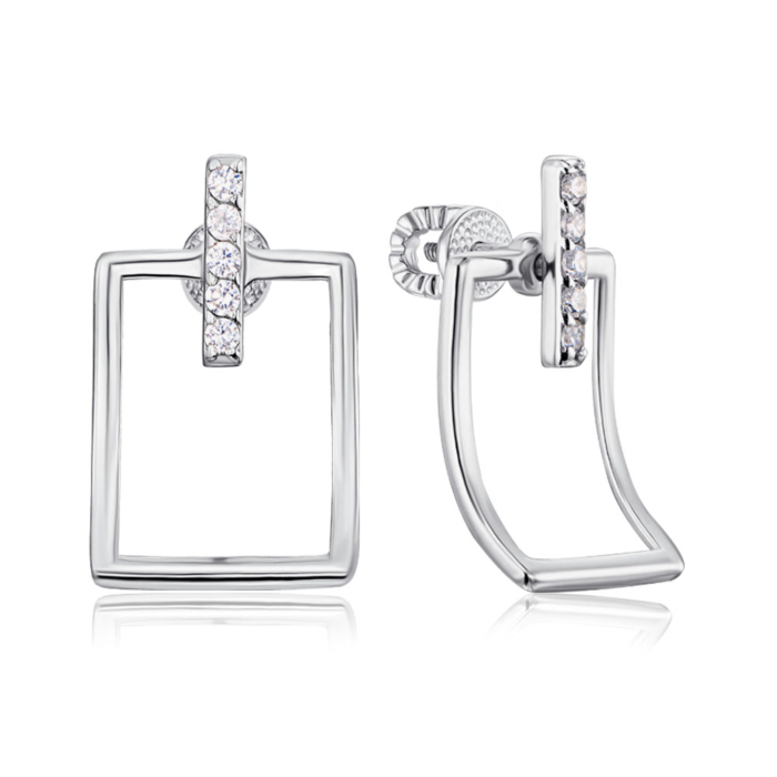 Серебряные серьги-пуссеты с фианитами. Артикул 41127/12/1/3