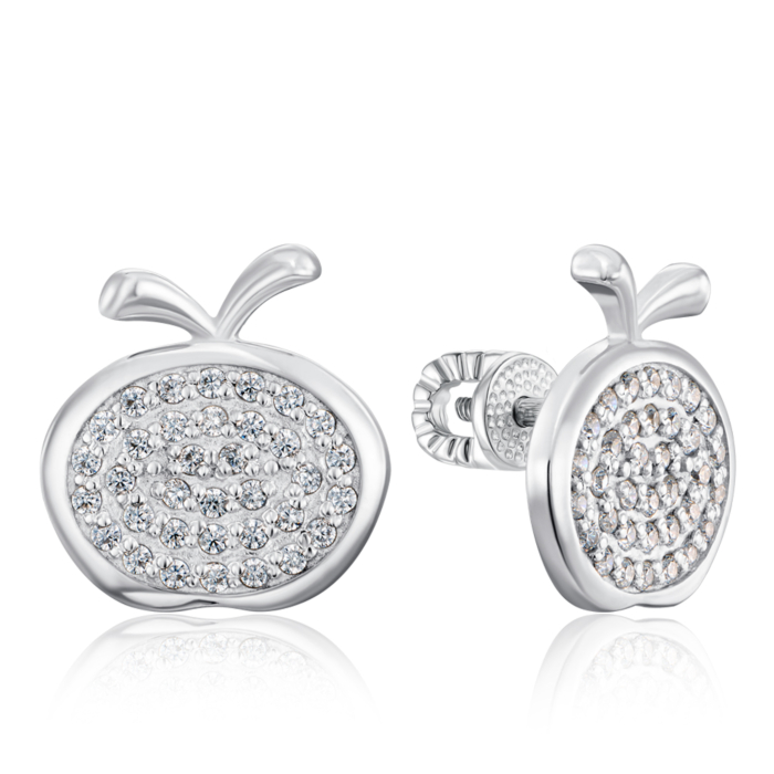 Серебряные серьги-пуссеты с фианитами. Артикул 41129/12/1/42