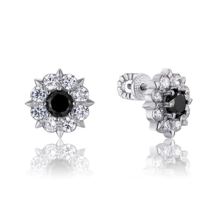 Серебряные серьги-пуссеты с фианитами. Артикул 41170/12/1/3951