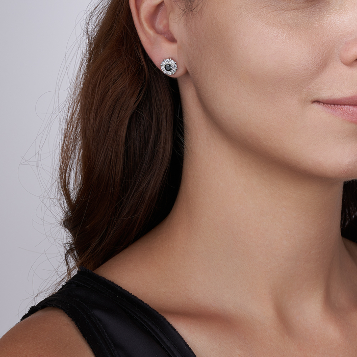 Серебряные серьги-пуссеты с фианитами. Артикул 41170/12/1/3951