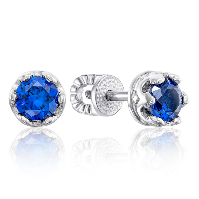 Серебряные серьги-пуссеты с сапфиром. Артикул 40171/12/1/1002