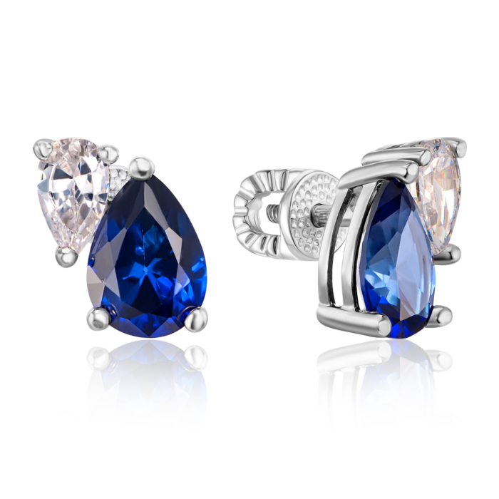 Серебряные серьги-пуссеты с сапфиром. Артикул 41130/12/1/3996