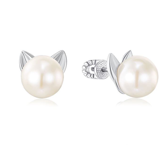 Серебряные серьги-пуссеты с жемчугом. Артикул 41094/12/1/1932