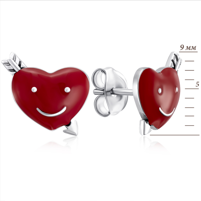 Серебряные серьги-пуссеты «Сердце» с эмалью. Артикул E4552-E/12/392