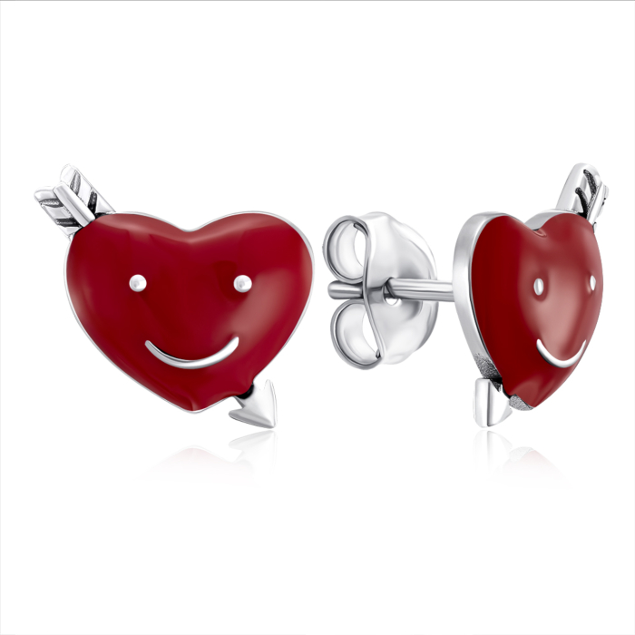 Серебряные серьги-пуссеты «Сердце» с эмалью. Артикул E4552-E/12/392